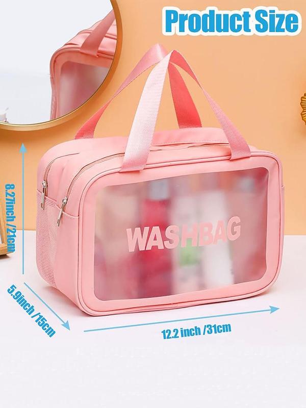 Translucent Makeup Bag with Handle, Portable Double Layer Zipper Cosmetic Storage Bag, Travel Toiletry Bag for Travel