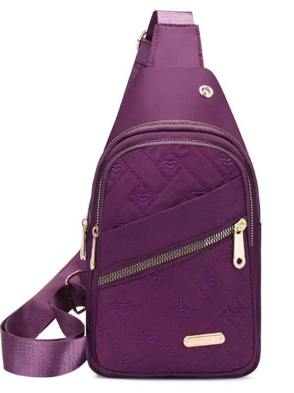 Women's Fashionable Heart Quilted Design Fanny Pack,  Minimalist Casual Solid Color Zipper Sling Bag with Adjustable Strap for Daily Used, Trendy All-match Bag