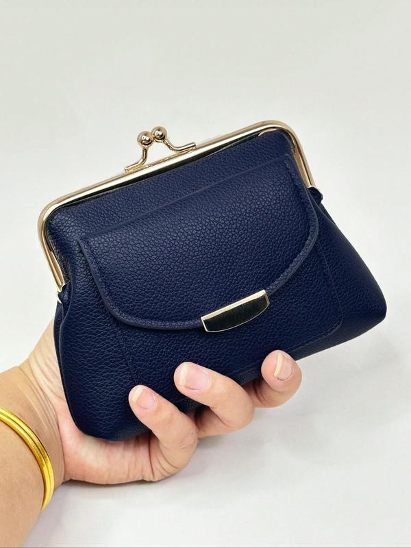 Women's Solid Color Short Wallet, Fashionable Pu Leather Kiss-lock Card Holder for Daily Used, Casual Trendy Versatile High-quality Daily Commuting Wallet