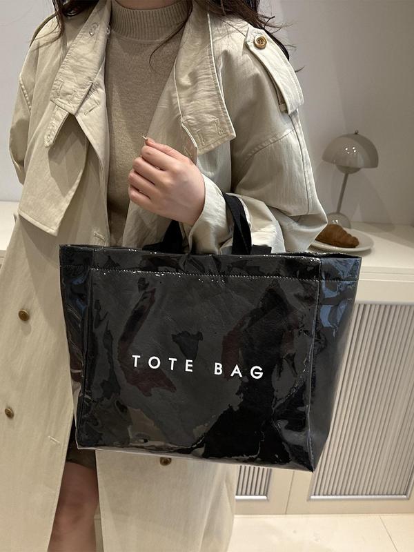 Letter Pattern Tote Bag, Large Capacity PVC Fashionable Shoulder Bag, Casual Trendy Versatile High-quality Daily Commuting Bag, Girl Fashionable Shopping Bag