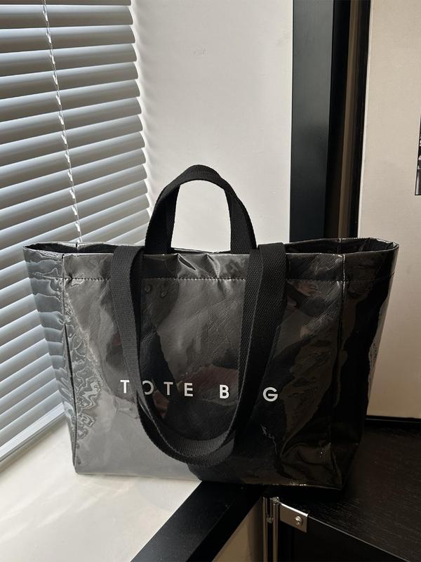 Letter Pattern Tote Bag, Large Capacity PVC Fashionable Shoulder Bag, Casual Trendy Versatile High-quality Daily Commuting Bag, Girl Fashionable Shopping Bag