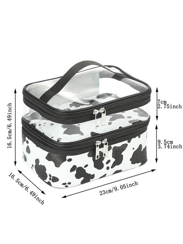 Cute Waterproof Cow Print Makeup Bag, Large Capacity Travel Cosmetic Storage Bag, Portable Toiletry Bag