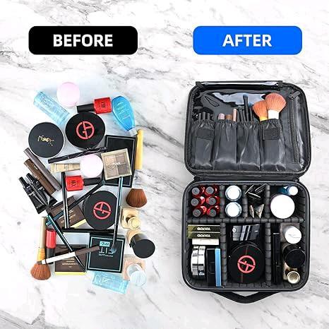 Travel Makeup Bag 10.4 Inches Makeup Train Case Portable Artist cosmetic bag with Adjustable Dividers for Cosmetics Makeup Brushes Toiletry Jewelry Digital Accessories Black organizer makeup