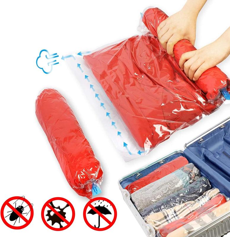 Compression Bags for Travel, Travel Essentials Hand Roll-Up Space Saver Seal Clothes Storage Bags, No Pump Needed Vacuum Storage Bags for