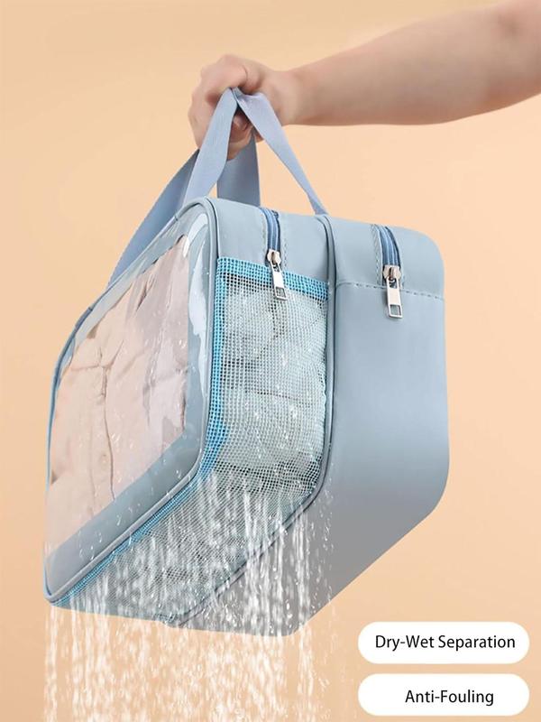 Translucent Makeup Bag with Handle, Portable Double Layer Zipper Cosmetic Storage Bag, Travel Toiletry Bag for Travel