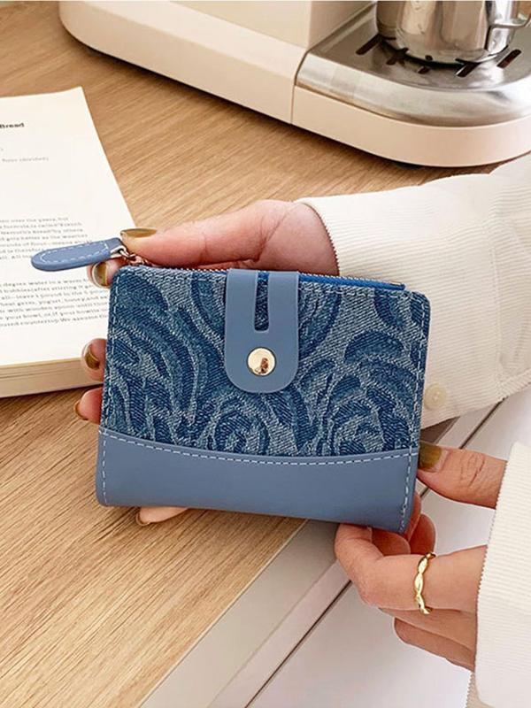 Women's Elegant Floral Pattern Short Wallet, Fashionable Zipper Bifold Wallet, Casual Versatile Card Holder for Daily Used