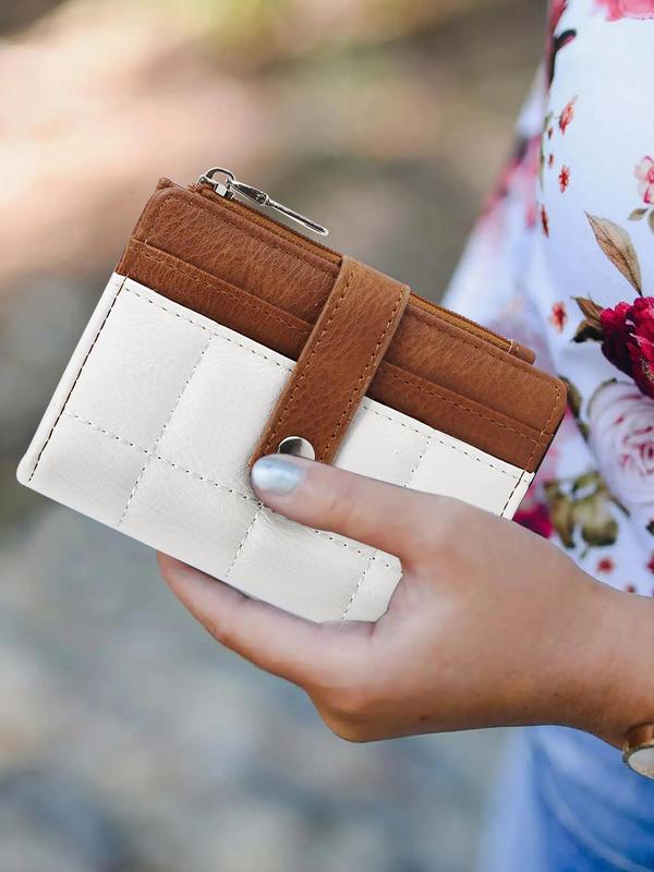 Women's Fashionable Colorblock Card Holder, Casual Versatile Zipper Short Wallet, Trendy All-match Card Holder for Daily Use