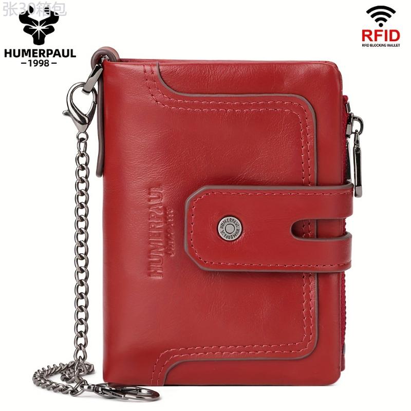 RFID Blocking Leather Women's Short Wallet, Casual Style, Zipper Coin Pouch For Daily Use - For Women - Made of Genuine Leather - Perfect Gift for Everyday Use