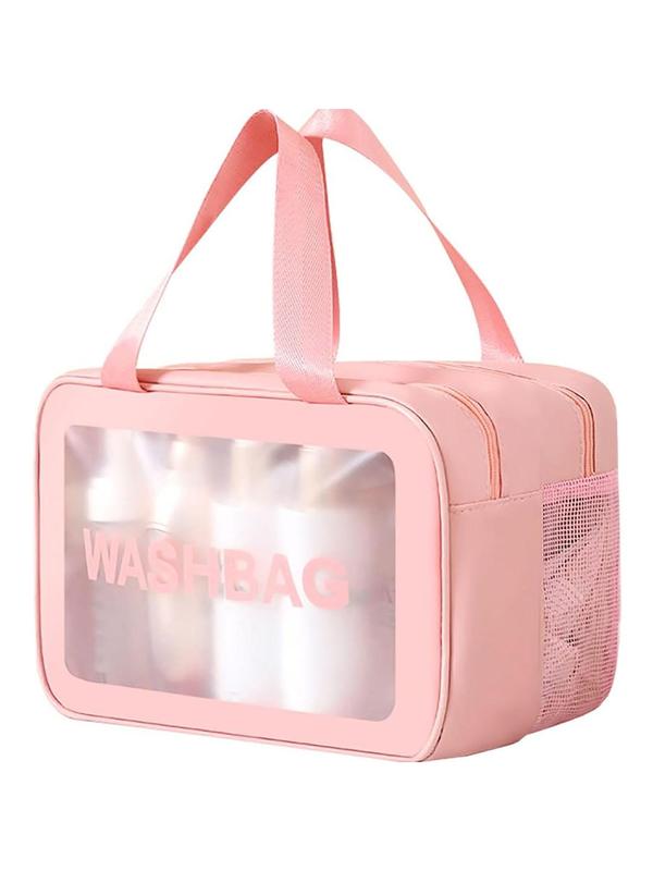 Translucent Makeup Bag with Handle, Portable Double Layer Zipper Cosmetic Storage Bag, Travel Toiletry Bag for Travel