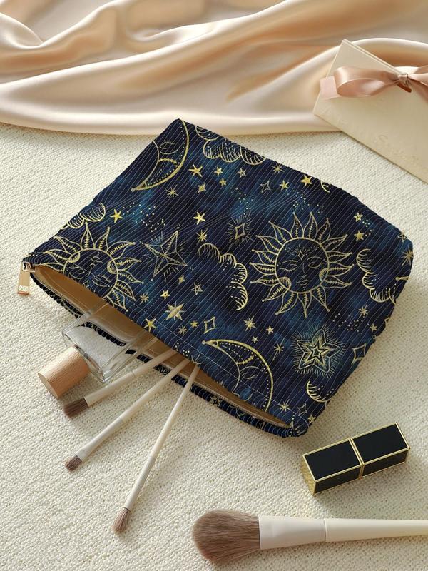 Star & Moon & Sun Pattern Cute Makeup Bags , Casual Lightweight Multi-functional Cosmetic Bag, Zipper Makeup Organizer Pouch Makeup Bag for School & Daily Use