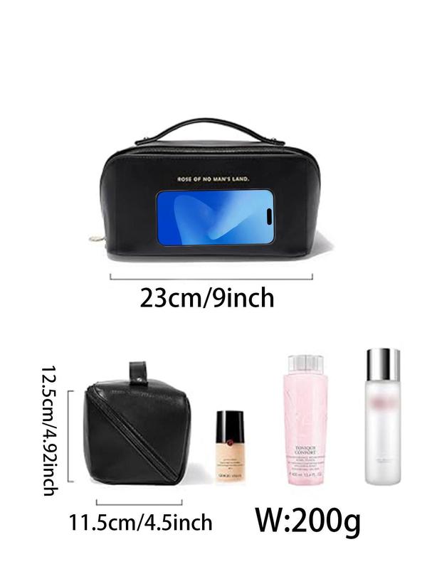 Large Capacity Cosmetic Bag, Waterproof Portable Pouch, Open Flat Toiletry Bag, Make Up Organizer with Divider and Handle