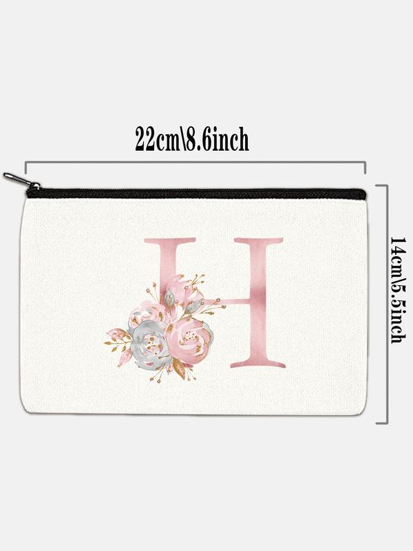 Fashion Floral & Letter Pattern Cosmetic Bag, Bridesmaid Makeup Bag, Travel Organizer, School Pencil Case, Women Toiletry Kit, Wedding Party Clutch