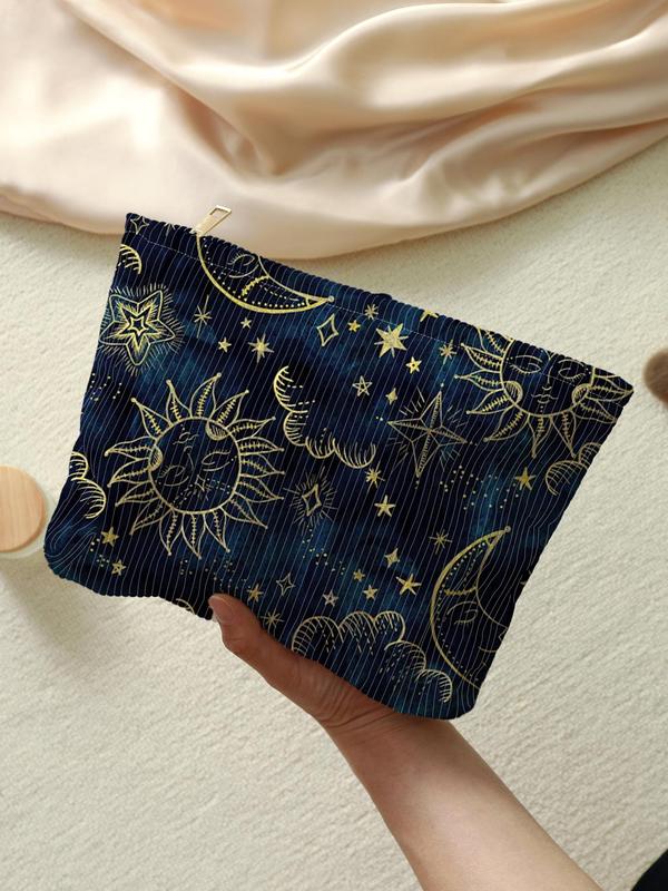 Star & Moon & Sun Pattern Cute Makeup Bags , Casual Lightweight Multi-functional Cosmetic Bag, Zipper Makeup Organizer Pouch Makeup Bag for School & Daily Use