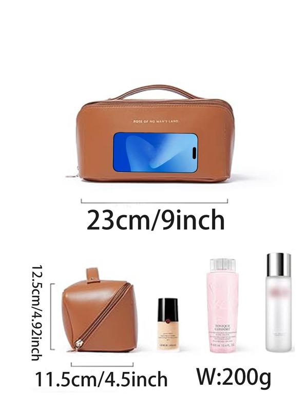 Large Capacity Cosmetic Bag, Waterproof Portable Pouch, Open Flat Toiletry Bag, Make Up Organizer with Divider and Handle