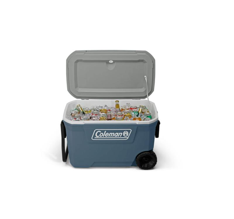 Versatile 62QT Lakeside Blue Hard Chest Cooler with Wheels for Effortless Mobility During Outdoor Adventures