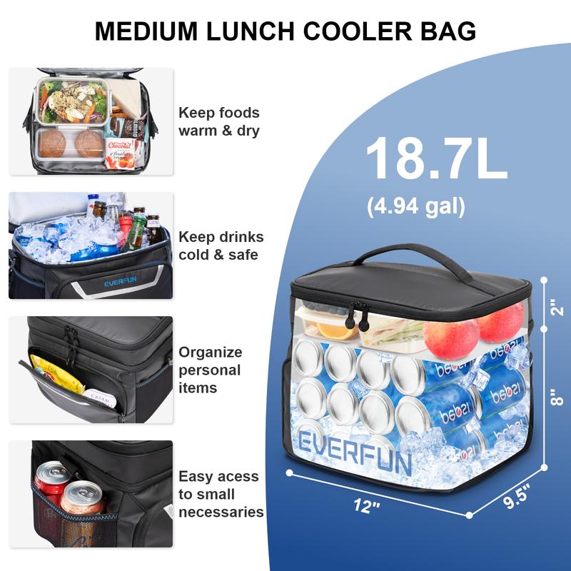 EVERFUN Medium Lunch Bag for Men 24 Can Black for picnics, parties, Insulated Lunch Bag for WomenCooler Dual Compartments Collapsible Waterproof Leak-Proof for Travel Work, Pink  lunchbag reusable lunch reusable lunch portable lunch Insulated Tactical