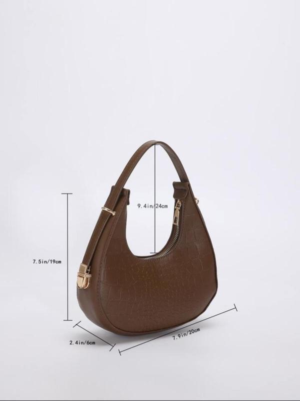 Women's Crocodile Embossed Shoulder Bag, Fashionable Half Moon Bag for Daily Used, Casual Trendy Versatile High-quality Daily Commuting Bag, Elegant Handbag for Women