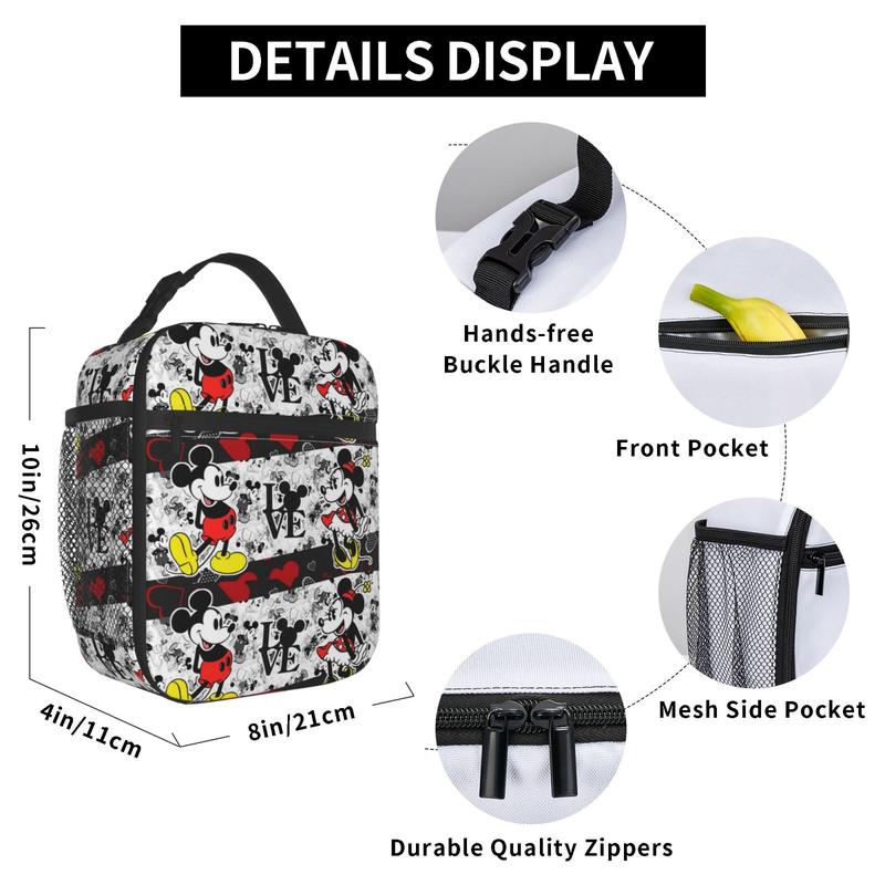 Adult Cartoon Anime Mickey mouse Reusable Insulated Lunch bag Box for Boy Girl Leakproof Cooler Tote Bag for Work Picnic Travel Hiking Beach Camping Cute(40)