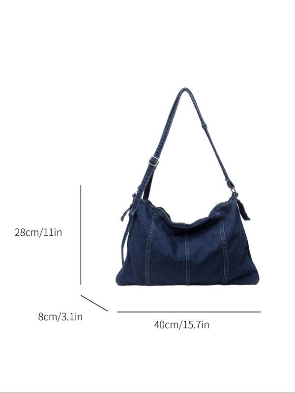 Women's Casual Plain Zipper Crossbody Bag, 2024 New Style Vintage Trendy Large Capacity Denim Shoulder Bag, Y2k Crossbody Bag for Women, Fashionable Bag for Working, Dating, Party, Shopping, Fall Outfits, Fall Freshness