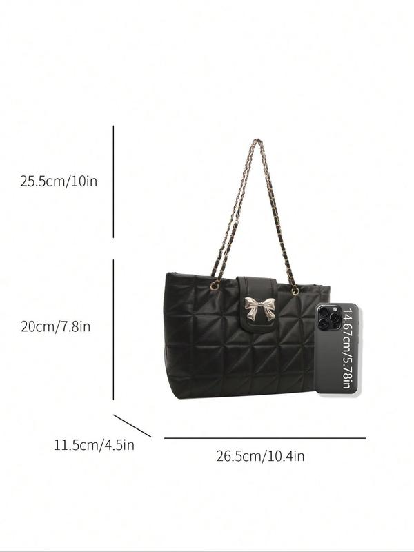 Women's Bowknot Decorated Quilted Design Crossbody Bag, Fashionable Solid Color Chain Strap Shoulder Bag, Large Capacity Fashion Versatile Shoulder Bag for Daily Used