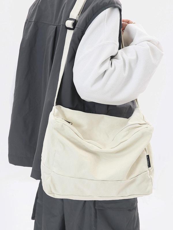 Men's Casual Plain Canvas Zipper Crossbody Bag, Large Capacity Simple Design Messenger Bag, Fashionable Crossbody Bag for Daily Use