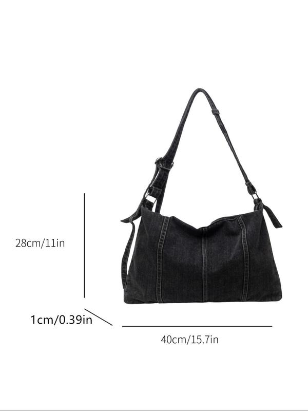 Women's Casual Plain Zipper Crossbody Bag, 2024 New Style Vintage Trendy Large Capacity Denim Shoulder Bag, Y2k Crossbody Bag for Women, Fashionable Bag for Working, Dating, Party, Shopping, Fall Outfits, Fall Freshness