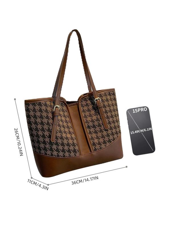 Women's Checked Pattern Tote Bag, Fashionable Houndstooth Shoulder Bag for Daily Used, Casual Trendy Versatile High-quality Daily Commuting Bag, Girl Fashionable Shopping Bag