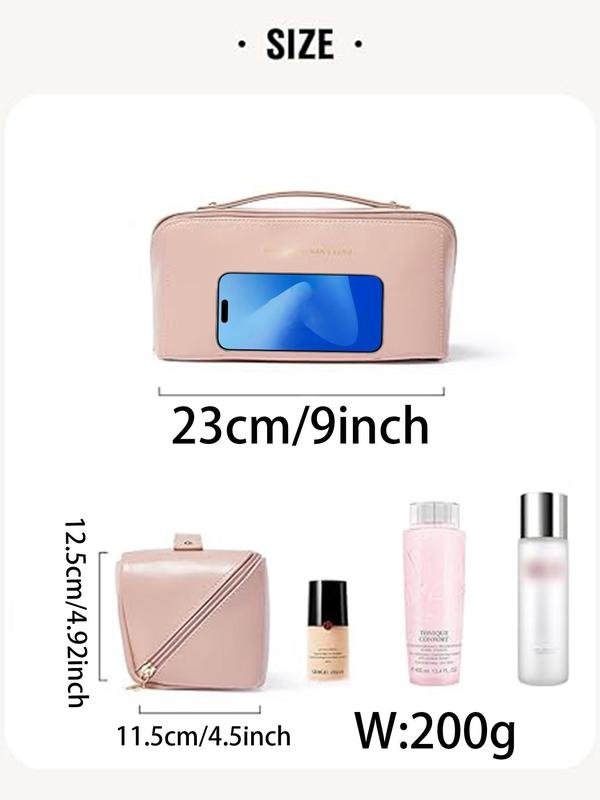 Large Capacity Cosmetic Bag, Waterproof Portable Pouch, Open Flat Toiletry Bag, Make Up Organizer with Divider and Handle