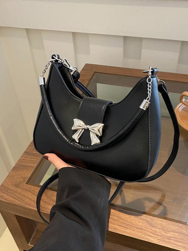 Women's Bow Decorated Shoulder Bag, Crossbody Bag for Women, Shoulder Purse, Purses Crossbody Bags, Designer Solid Color Shoulder Bag for Daily Used, Casual Trendy Versatile High-quality Daily Commuting Bag