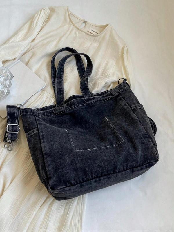 Women's Elegant Denim Crossbody Bag & Mini Bag Charm, Large Capacity Shoulder Bag & Clutch Bag, Casual Trendy Versatile High-quality Daily Commuting Bag Set