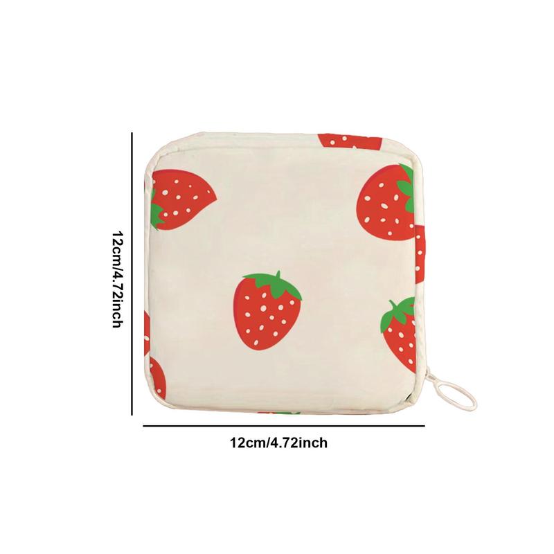 Strawberry Pattern Travel Storage Bag, 1 Count Multi Function Makeup Sanitary Napkin Pouch, Portable Waterproof Storage Bag for Girls Travel