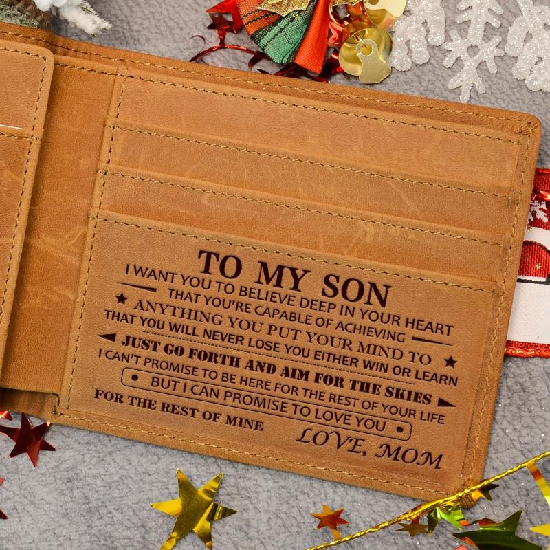 Christmas 2024-Mom to Son Wallet-Engraved Wallet For Son-Wallet for Son From Mom & Dad-Leather Wallet-Mens Wallet-Christmas Gift-Birthday Gift-Gift For Son Cannot Be Customized card  holder RFID Blocking Bifold Wallet black lightweight durable classic