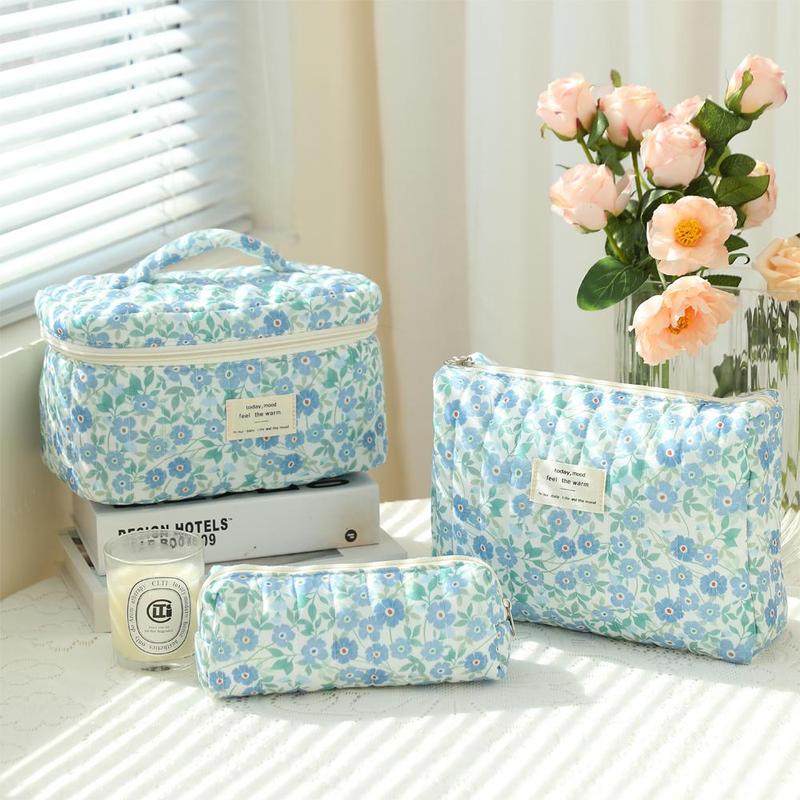 Floral Pattern Makeup Bag Set, 3 Counts set Large Capacity Travel Cosmetic Bag, Zipper Makeup Organizer Pouch, Versatile Storage Bag for Daily Use, Bag For Women, Christmas Gift