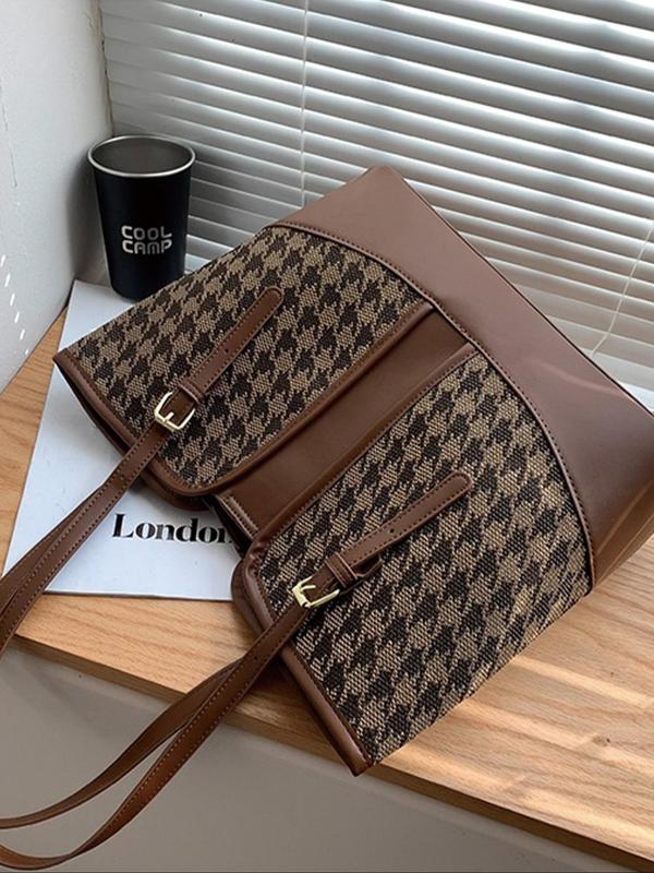 Women's Checked Pattern Tote Bag, Fashionable Houndstooth Shoulder Bag for Daily Used, Casual Trendy Versatile High-quality Daily Commuting Bag, Girl Fashionable Shopping Bag