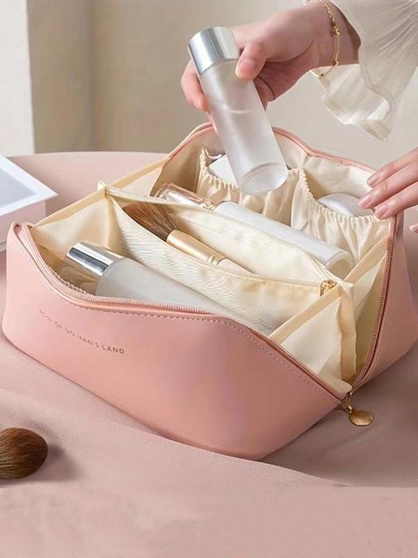 Large Capacity Cosmetic Bag, Waterproof Portable Pouch, Open Flat Toiletry Bag, Make Up Organizer with Divider and Handle