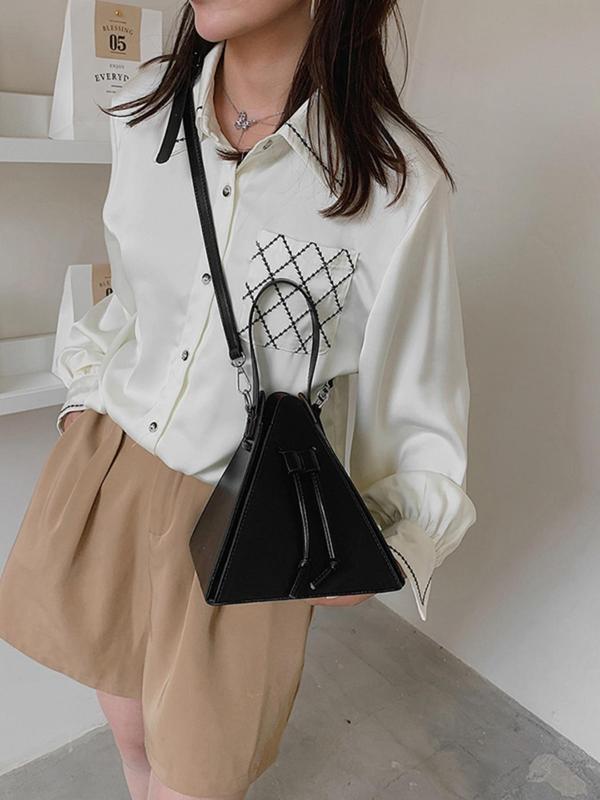 Fashionable Triangular Design Solid Color Handbag, Casual Pu Leather Shoulder Bag for Women, All-match Crossbody Bag