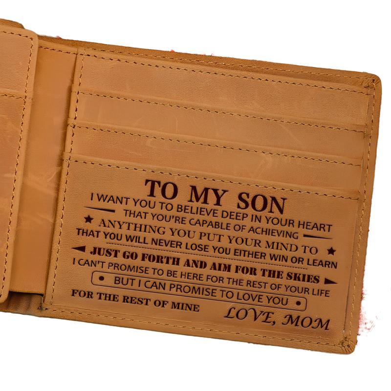 Christmas 2024-Mom to Son Wallet-Engraved Wallet For Son-Wallet for Son From Mom & Dad-Leather Wallet-Mens Wallet-Christmas Gift-Birthday Gift-Gift For Son Cannot Be Customized card  holder RFID Blocking Bifold Wallet black lightweight durable classic