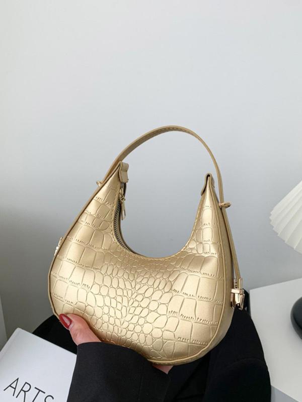 Women's Crocodile Embossed Shoulder Bag, Fashionable Half Moon Bag for Daily Used, Casual Trendy Versatile High-quality Daily Commuting Bag, Elegant Handbag for Women