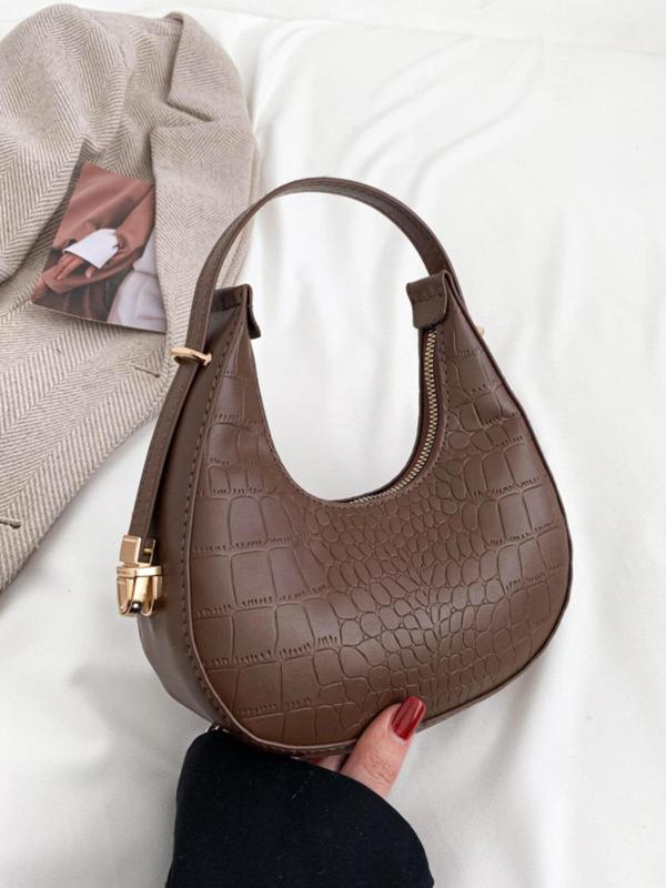 Women's Crocodile Embossed Shoulder Bag, Fashionable Half Moon Bag for Daily Used, Casual Trendy Versatile High-quality Daily Commuting Bag, Elegant Handbag for Women