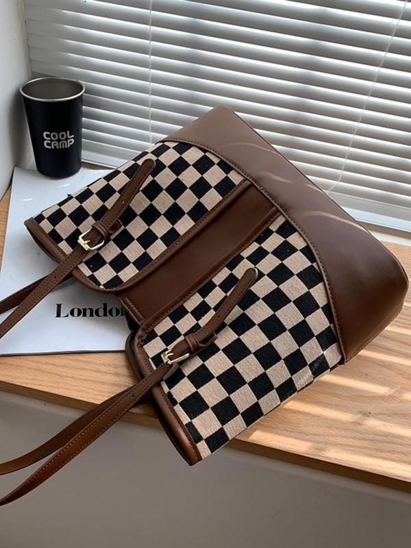 Women's Checked Pattern Tote Bag, Fashionable Houndstooth Shoulder Bag for Daily Used, Casual Trendy Versatile High-quality Daily Commuting Bag, Girl Fashionable Shopping Bag