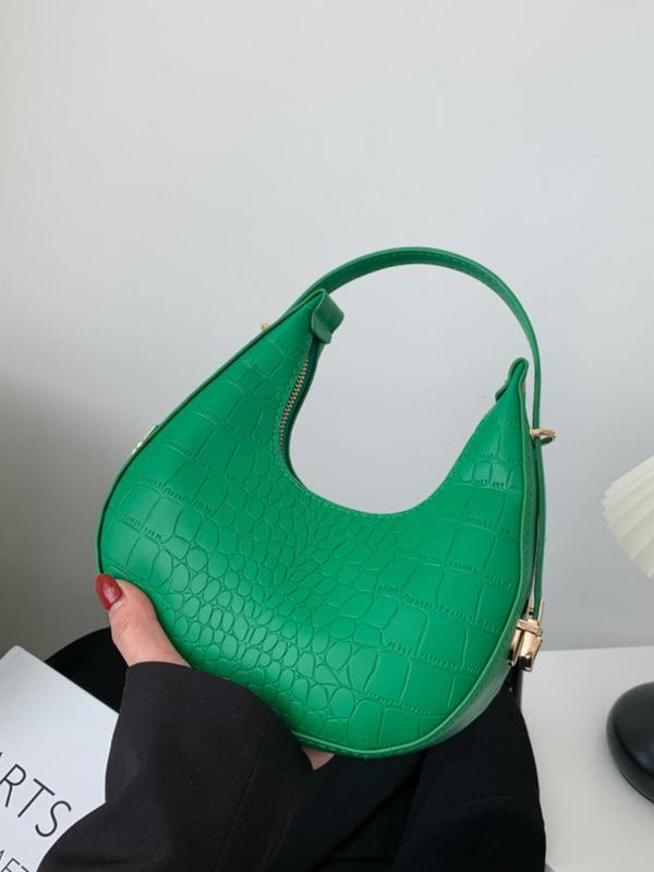 Women's Crocodile Embossed Shoulder Bag, Fashionable Half Moon Bag for Daily Used, Casual Trendy Versatile High-quality Daily Commuting Bag, Elegant Handbag for Women