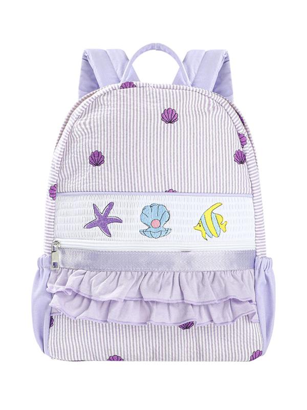 Cute Rose Embroidery Backpack, Striped Pattern Ruffle Trim Backpack, Casual Versatile Backpack for Women & Girls, Fashionable Large Capacity Backpack for Daily Use