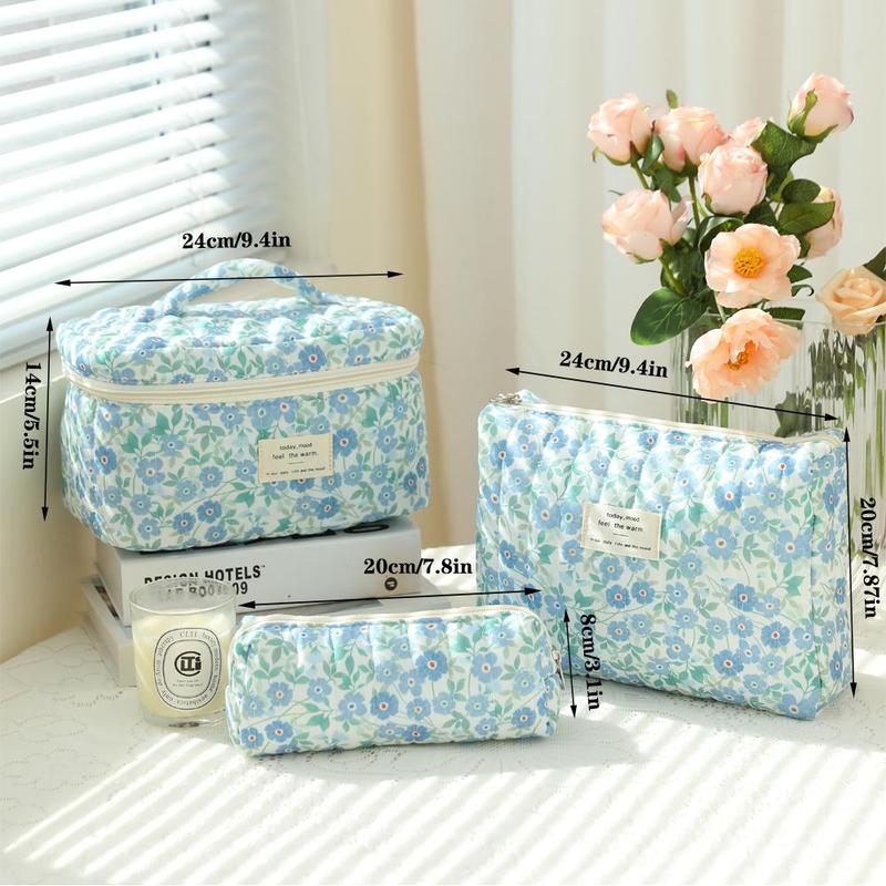 Floral Pattern Makeup Bag Set, 3 Counts set Large Capacity Travel Cosmetic Bag, Zipper Makeup Organizer Pouch, Versatile Storage Bag for Daily Use, Bag For Women, Christmas Gift