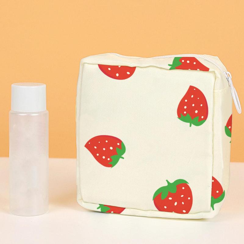 Strawberry Pattern Travel Storage Bag, 1 Count Multi Function Makeup Sanitary Napkin Pouch, Portable Waterproof Storage Bag for Girls Travel