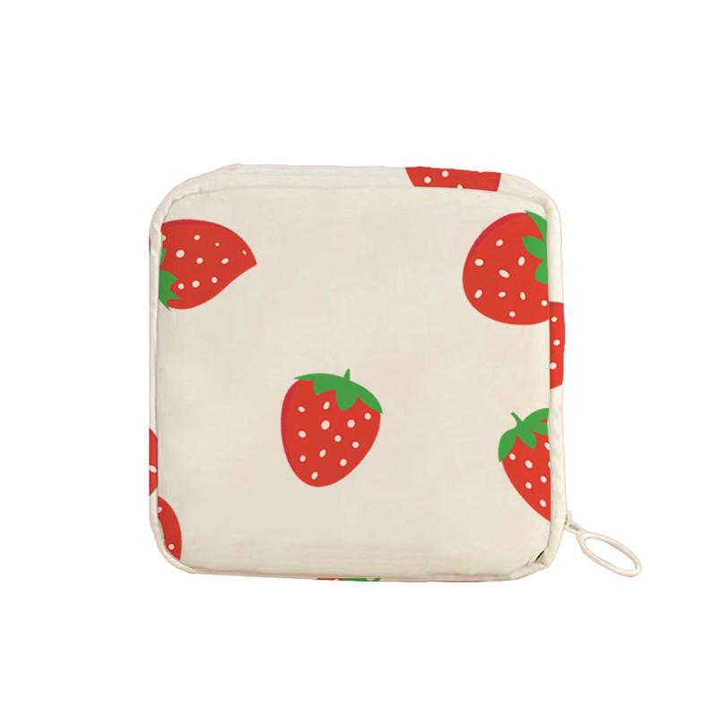 Strawberry Pattern Travel Storage Bag, 1 Count Multi Function Makeup Sanitary Napkin Pouch, Portable Waterproof Storage Bag for Girls Travel