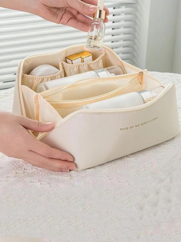 Large Capacity Cosmetic Bag, Waterproof Portable Pouch, Open Flat Toiletry Bag, Make Up Organizer with Divider and Handle