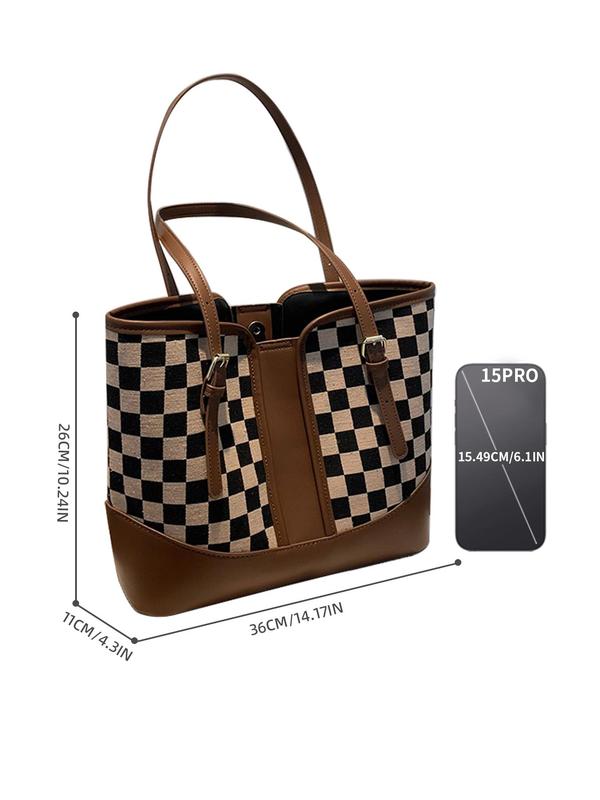 Women's Checked Pattern Tote Bag, Fashionable Houndstooth Shoulder Bag for Daily Used, Casual Trendy Versatile High-quality Daily Commuting Bag, Girl Fashionable Shopping Bag