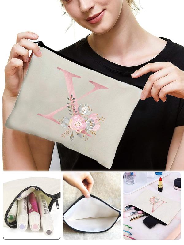 Fashion Floral & Letter Pattern Cosmetic Bag, Bridesmaid Makeup Bag, Travel Organizer, School Pencil Case, Women Toiletry Kit, Wedding Party Clutch