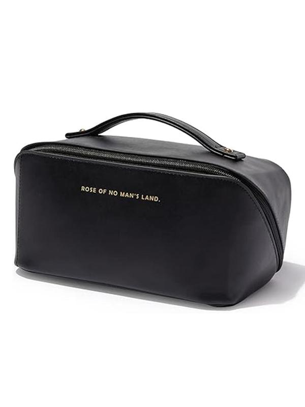 Large Capacity Cosmetic Bag, Waterproof Portable Pouch, Open Flat Toiletry Bag, Make Up Organizer with Divider and Handle