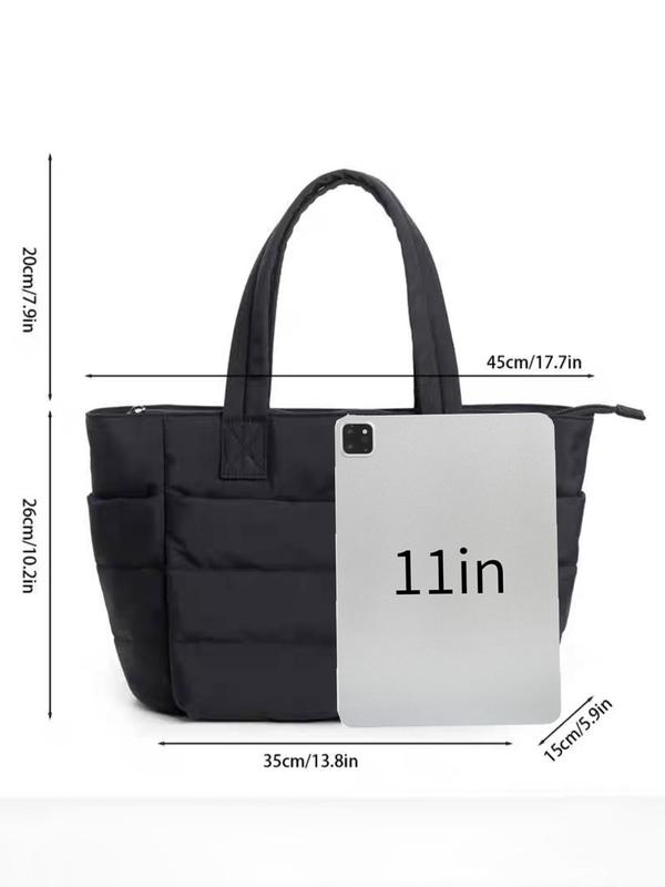 Women's Solid Color Nylon Tote Bag with Trolley Strap, Large Capacity Shoulder Bag for Daily Used, Casual Trendy Versatile High-quality Daily Commuting Bag, Girl Fashionable Shopping Bag